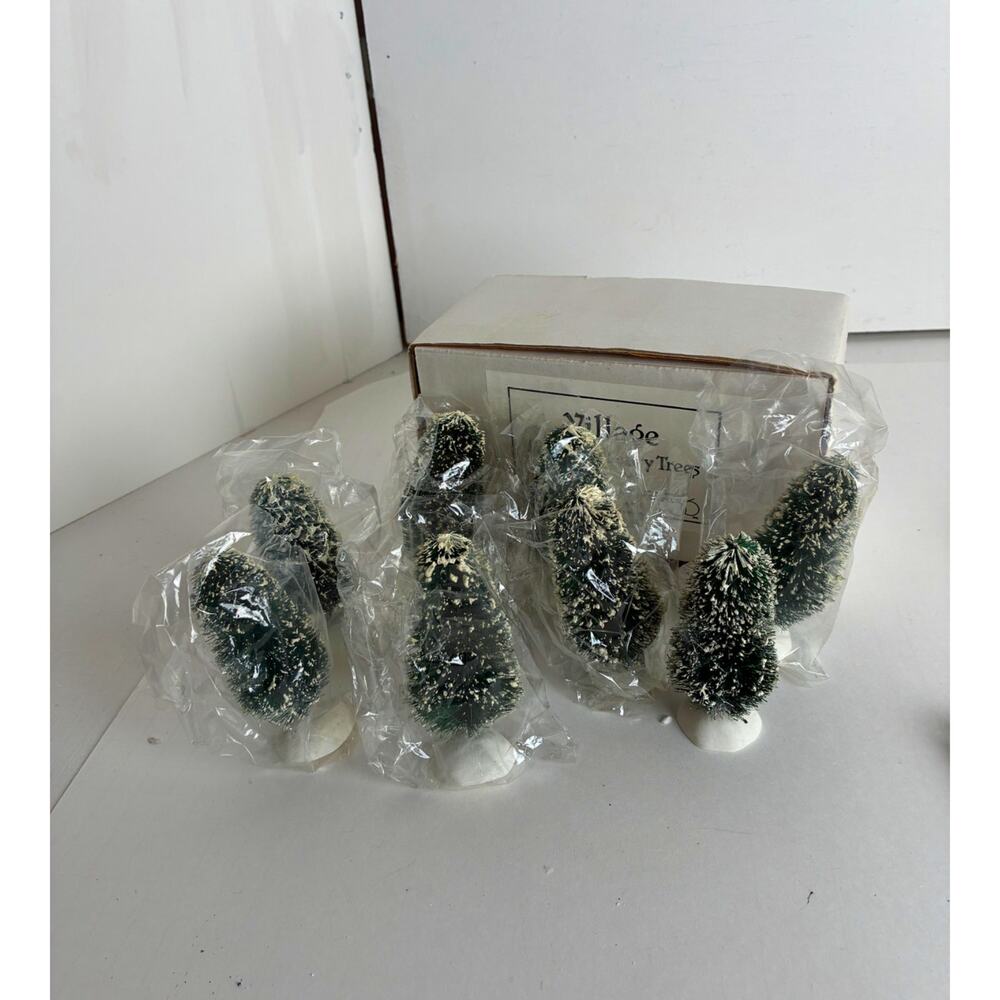 Dept. 56 Village Frosted Topiary Bottle Brush Miniature Trees #52027Set of 8